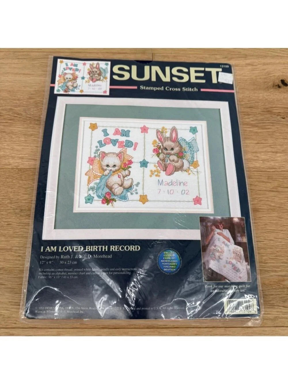 Sunset Stamped Cross Stitch Baby Birth Record Kit 13109 Ruth J Bill D Morehead